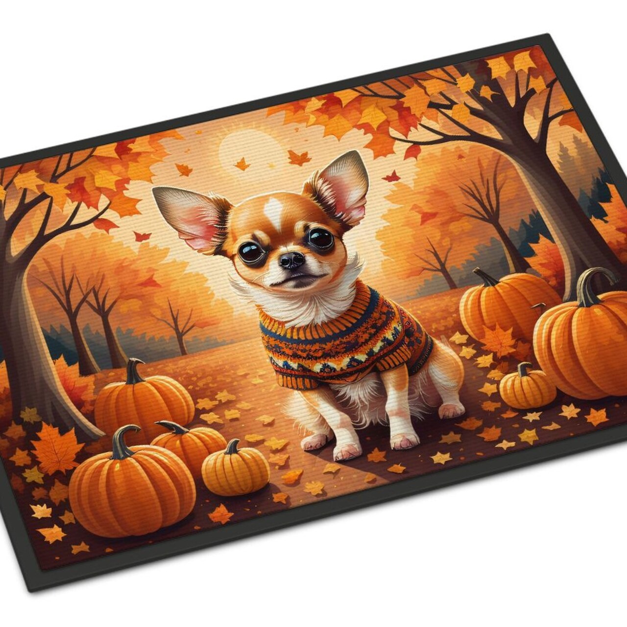Edge Collections - 24" x 36" - Orange - Chihuahua Fall Doormat Indoor Outdoor Rug - 1 Piece